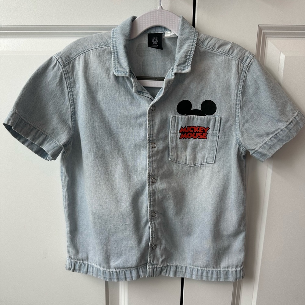 H&M Mickey Mouse Printed Denim Shirt Size 4-5